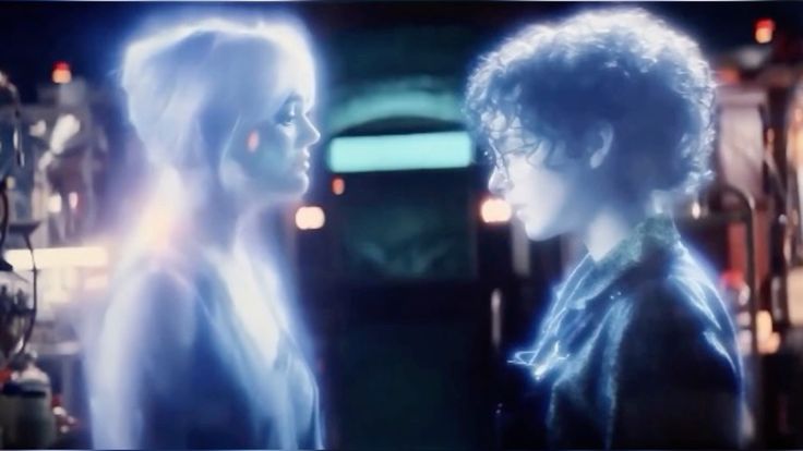 An screenshot of the movie Ghostbusters: Frozen Empire, as Phoebe Spengler stands face to face with a female ghost